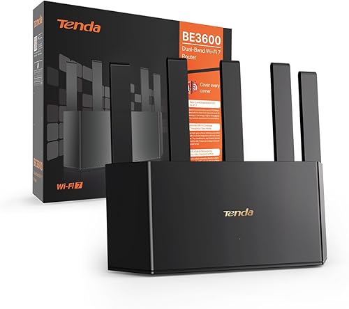 Tenda RE3L Router Wi-Fi 7 BE3600 Dual-Band, Mesh WiFi, Porte WAN/LAN Gigabit, 5 Antenne Verticali, 4K-QAM, MLO, NFC, VPN, WPA3, Controllo tramite App - Fashionser
