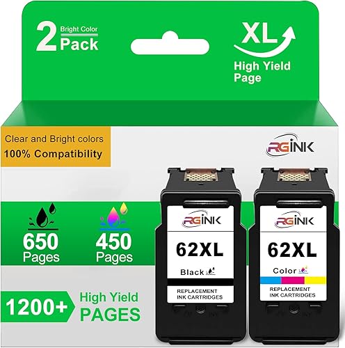 62XL Cartucce d'inchiostro 62 XL compatibili con HP 62 cartucce 62XL 62XL nero cartucce per Envy 5540 5548 7640 5640 5646 HP OfficeJet 250 200 5740 5742 (2 confezioni) - Fashionser