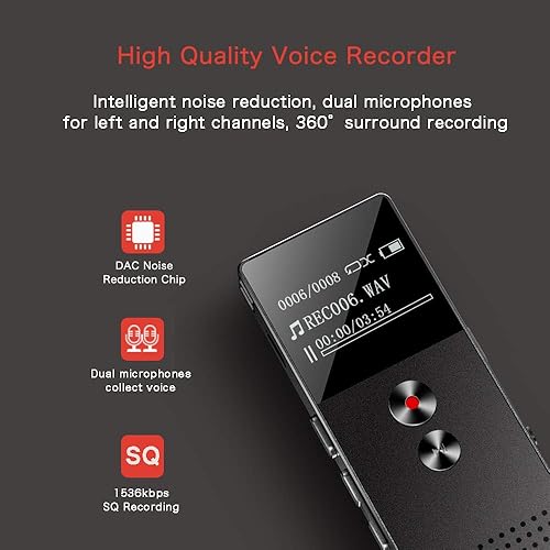16GB Registratore vocale digitale professionale,registratore vocale con FM e MP3,supporta la registrazione e il salvataggio con un clic,Ideale per Lezioni,Riunioni,Interviste,altoparlante incorporato - Fashionser