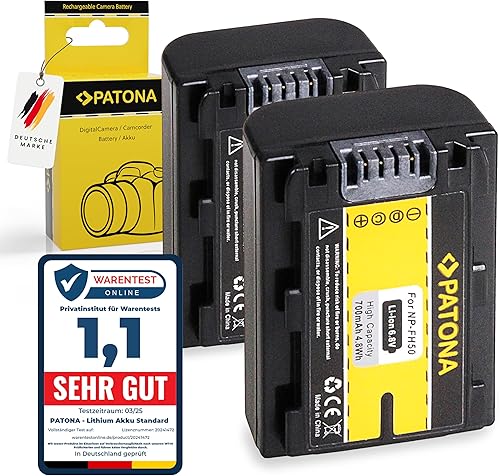PATONA 2x NP-FH50 Batteria 700mAh compatibile con Sony Alpha A230 A290 A330 A380 A 230 290 330 380 DCR-DVD103 DVD105 DVD202 DVD306 DVD508 HDR-CX220 CX320 HDR-SR12 SR37 PJ260VE NPFH50 NP FH50 - Fashionser