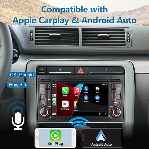 Autoradio per Audi A3 S3 RS3 2003-2012 Compatibile con Wireless CarPlay Android Auto, ricevitore per radio auto a touch screen da 7 pollici AM/FM/Bluetooth/USB - Fashionser
