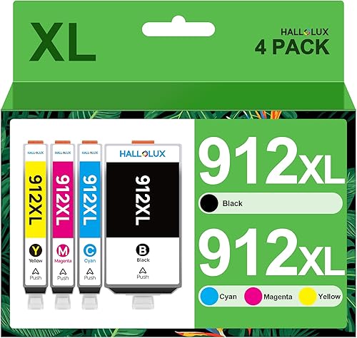 HALLOLUX 912XL Multipack Compatibili per Cartucce HP 912 XL per OfficeJet 8010 8012 8013 8014 8015 8017 8018 per OfficeJet Pro 8022 8023 8024 8025 8030 (1 Nero, 1 Ciano, 1 Giallo, 1 Magenta) - Fashionser