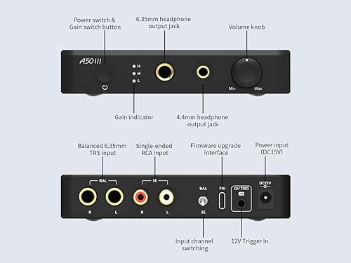 Topping A50III Amplificatore per cuffie, NFCA, Jack 6,35 mm, 4,4 mm bilanciato (nero) - Fashionser