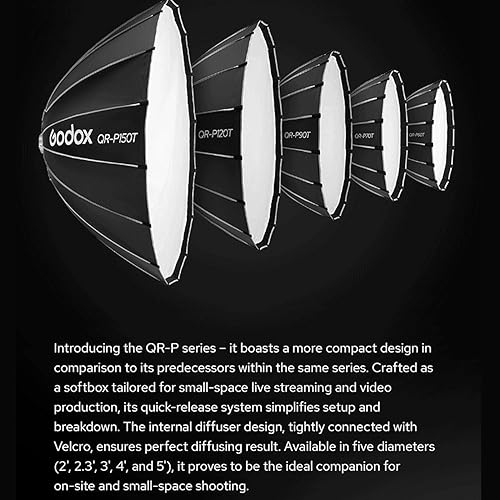 GODOX QR-P120T Softbox 120 cm, Parabolica a Sgancio Rapido Con Griglia, Profondità 56,7 cm per MS300-V SK400II QT400III QT600III SL60II e Studio Video Light - Fashionser