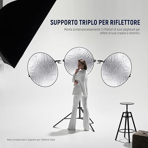NEEWER Supporto per Riflettore Triplo per Stativo Fotografico, Porta Riflettore Tri Telescopico da 108cm, Traversa Braccio Estensibile, Incli a 180° per Riflettore Pieghevole Stativo Ritratto, ST-RF3 - Fashionser