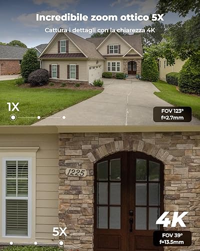 Reolink 4K PoE Telecamera Esterno, 5X Zoom Ottico, IK10 Antivandalo, Audio Bidirezionale, Faretti per Visione Notturna a Colori, Rilevamento di Persona/Veicolo/Animale, Time-Lapse, RLC-843A - Fashionser