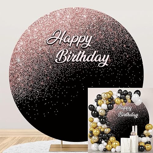 MIRRORANG Diametro 2,3m Rosa Glitter Punti Sfondo Rotondo per Felice Compleanno Ragazza Nera Principessa Pipistrello Mitzvah Sfondo Bambino Doccia Decorazione Puntelli, Poliestere - Fashionser