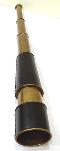 Cannocchiale vintage, marrone antico, lunghezza 45,7 cm, fatto a mano, da collezione, con base in legno - Fashionser