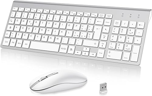 cimetech Tastiera e Mouse Wireless, Layout Italiano QWERTY, Tastiera Ultra-Sottile ‎Ergonomico Full-Size 2.4Ghz Wireless Mouse Tastiera Numerico con Ricevitore Nano per PC/Laptop/Win7/8/10（Argento） - Fashionser