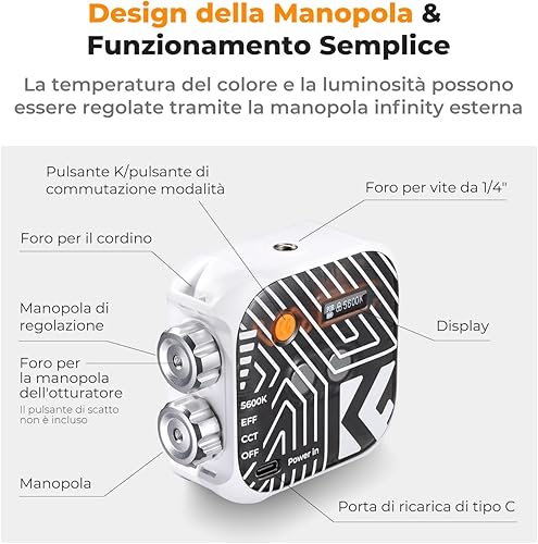 K&F Concept Luce Video LED Bicolore, Luce di Riempimento Fotografica Portatile da 2000 mAh, 15 Effetti di Luce, 2500K-9900K, CRI 96+, per Vlogging, Selfie, Fotografia di Oggetti, Nero - Fashionser