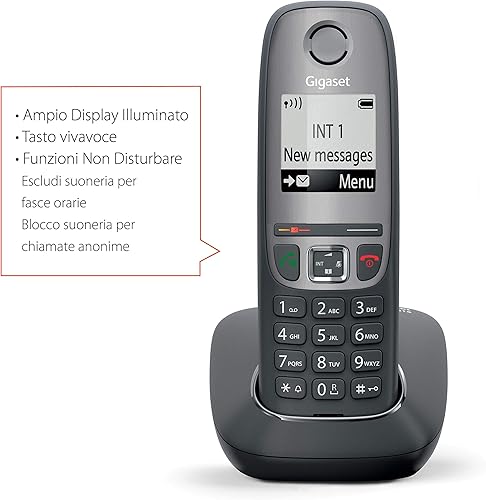 Gigaset AS475 Telefono Cordless, Tastiera Retroilluminata, Ampio Raggio d'Azione, Numeri Grandi sul Display, Rubrica fino a 100 contatti, Black List, Nero/Grigio - Fashionser