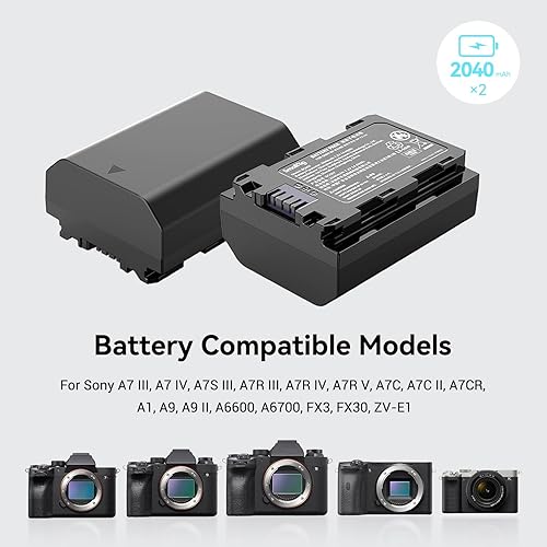 SMALLRIG NP-FZ100 (2 Pcs) Camera Batterie & Schermo LCD, Caricabatterie Doppio da 2040 mAh con Porta USB-C per Sony FX3, FX30, A7 III, A7S III, A7 IV, A7R IV, A7CR, A7CII, A9, A9II, ZV-E1, A6600-3824B - Fashionser