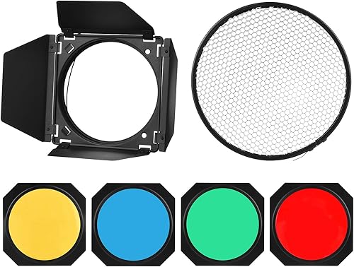 Godox BD-04 Kit Barndoor per porta da fienile con griglia a nido d'ape 4 filtri in gel colorato per GODOX SL60W SL150II SK400II Studio Light Portrait Still Life Photography - Fashionser