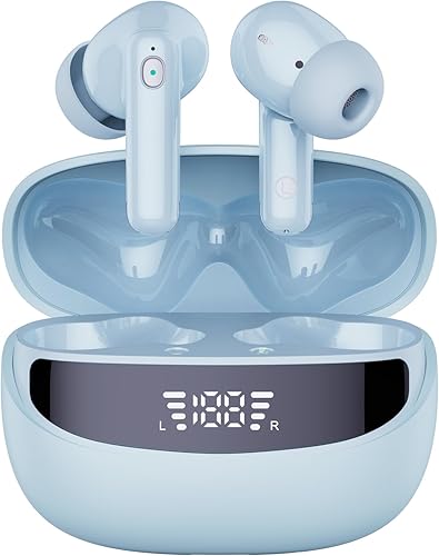Cuffie Bluetooth, Auricolari Bluetooth 5.4 Stereo HiFi, 40 Ore Cuffie Wireless In Ear ENC Cancellazione Rumore e 4 Mics, IP7 Impermeabile Cuffiette, Cuffie Senza Fili USB-C Carica Rapida, LED Display - Fashionser