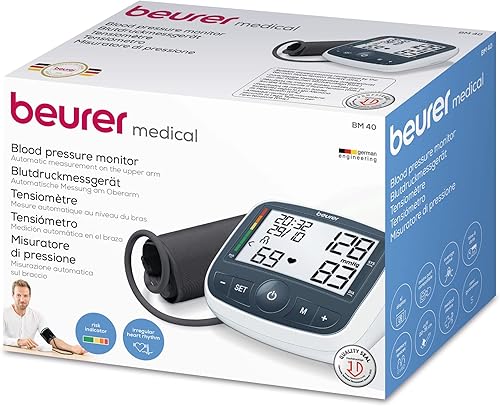 Beurer bm-40 – Sfigmomanometro da braccio con adattatore, Indicatore OMS, memoria 2 x 60 Counts, colore: grigio/bianco - Fashionser