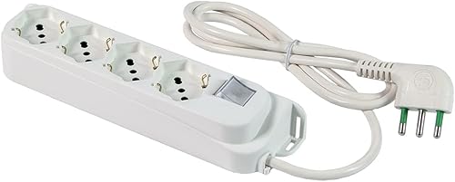 FANTON 484205S-B kit multipresa + box - Multipresa 4 prese bipasso schuko 2P+T 16A cavo 3 m. 3G1 H05VV-F spina a squadra italiana 2P+T 16A - interruttore bipolare luminoso - con box da tavolo - Fashionser