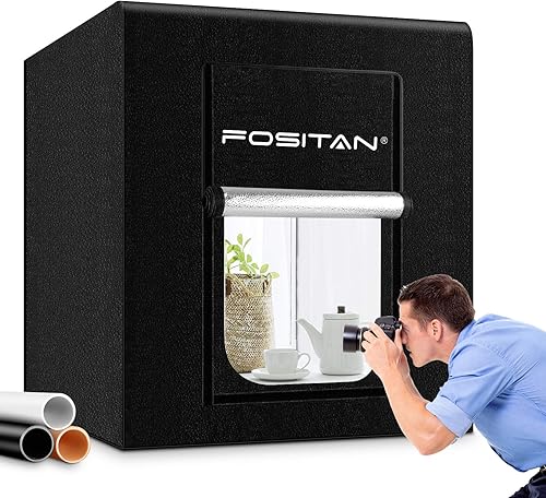 FOSITAN Kit Tenda Studio 80x80x80cm Fotografico Portatile con 2 strisce di LED regolabili 3 Panni Sfondi (Bianco, Nero, Arancione) - Fashionser