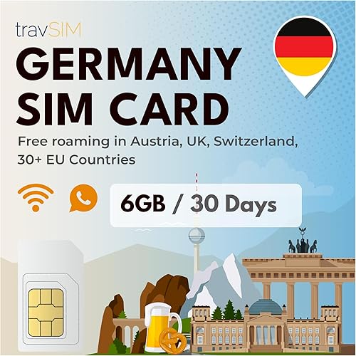 Scheda SIM Germania |6GB di dati/velocità 4G/5G |Chiamate illimitate |Utilizzare la scheda SIM tedesca nel UK e in 30+ paesi dell'UE |Il piano sulla SIM per la Germania valido 30 giorni - Fashionser