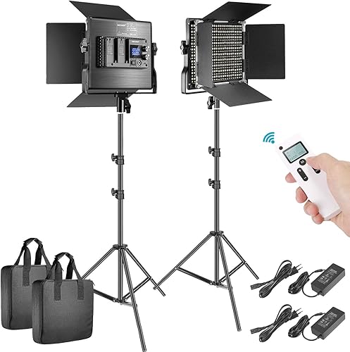 Neewer 2 Pacco Kit di illuminazione Avanzata per Video 2,4G 660 LED, Pannello LED Bi-colore Dimmerabile con Schermo LCD Telecomando 2,4G Supporto di Luce per Fotografia di Ritratto Prodotto - Fashionser