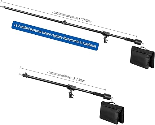 NEEWER Braccio Telescopico per Treppiede, da 89 a 155cm con Contrappeso da 1,5kg e Sacco di Sabbia, Vite da 1/4' Compatibile con Softbox, Luci da Studio, Flash, Ombrelli,Anelli luminosi,Carico Max 5kg - Fashionser