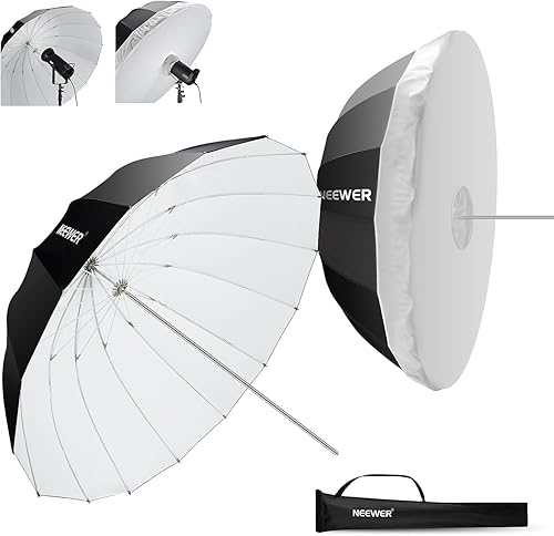 NEEWER 165cm Ombrello Parabolico Riflettente per Fotografia con Interno Bianco, Illuminazione Soffusa con Diffusore, Borsa, Piega Rapida per Riprese Studio Fotografico Luce Video Monoluce Flash, NS3U - Fashionser