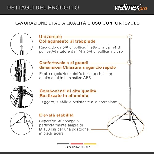 Walimex pro WT-806 Soporte de luz (con amortiguación de muelle, aluminio, máximo 256 cm, carga de 6 kg, Soporte para reflector, flash, softbox de estudio) con bolsa - Fashionser