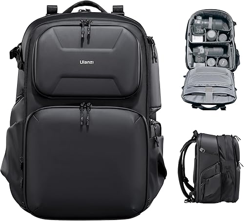 ULANZI BP10 Zaino per Fotocamera a Guscio Rigido, Borsa Professionale Impermeabile per Fotocamera per Drone Unisex Dslr Mirrorless Fotocamera Obiettivo Treppiede 17''-Laptop, Nero 35L - Fashionser