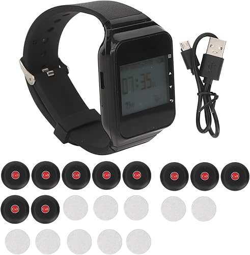 Cercapersone da Polso Wireless, Pulsante di Chiamata per Orologio per Caregiver Wireless Cercapersone per Infermiere con 10 Trasmettitori e 1 Ricevitore, di Chiamata - Fashionser