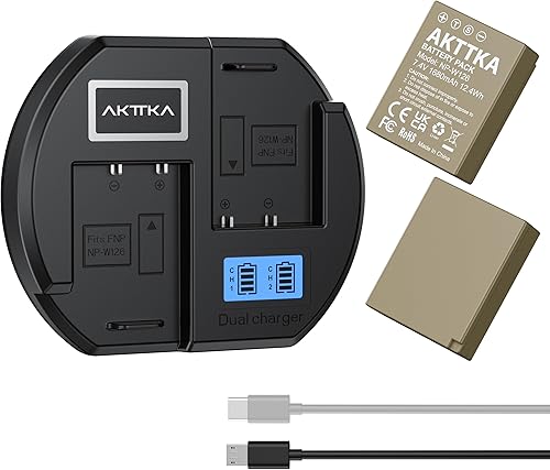AKTTKA Batteria NP-W126S/W126 1680mAh 2-Pack e caricatore PD10W per Fujifilm X100F, X-A1, X-E2, X-E2S, X-Pro1, X-Pro2, X-T1, X-T2, X-T3, X-T10, X-T20, X-T100, Display LCD - Fashionser