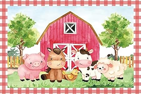 Renaiss 3x2m Fienile rosso Sfondo Safari Animali Sfondo Alberi Maiale Bovini Pecore Fotografia Sfondo Baby Shower Festa di compleanno Decorazione Studio fotografico Puntelli - Fashionser