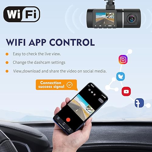 Abask Dash Cam 4K WiFi Telecamera per Auto, con Cabina Cam 4K Visione Notturna, Grandangolare di 310°, G-Sensor, Registrazione in Loop, Monitor di Parcheggio, Scheda SD da 32 GB inclusa… - Fashionser