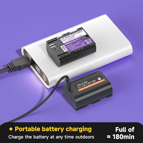 2 batterie sostitutive USB-C LP-E6 con porta di ricarica USB tipo C per Canon EOS 5D Mark II, EOS 5D Mark III, EOS 6D, EOS 5DS, EOS 7D, EOS 60D, EOS 60Da, EOS 70D, LP-E6N Fotocamere - Fashionser