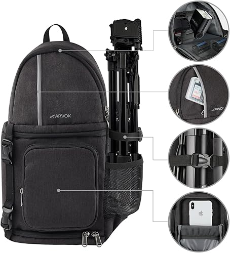 Arvok Zaino a Tracolla Fotocamera/Borsa Macchina Fotografica per Nikon Sony Pentax con Inserti Modulari e Supporto per Treppiedi, Custodia Reflex Monospalla per Fotocamera Obiettivi Lenti - Fashionser