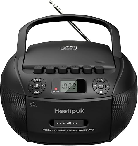 Heetipuk Lettore CD Radio Portatile, CD Player FM/AM con Jack per Cuffie, Stereo Cassa Bluetooth, lettore CD a Cassette con Ingresso Audio USB/AUX, Display LCD per Casa, Regalo (Nero) - Fashionser