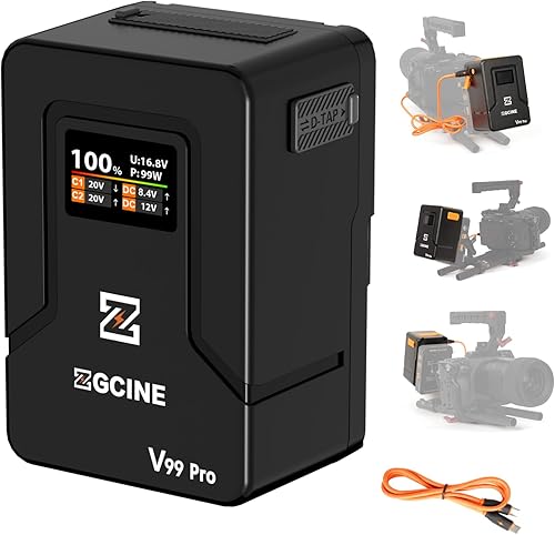 ZGCINE ZG-V99Pro V-Mount Batteria 14,8 V 99,9 Wh 6400 mAh PD USB-C 100 W ricarica rapida con porte USB D-Tap BP per fotocamere, videocamere, luci a LED, monitor, nero - Fashionser