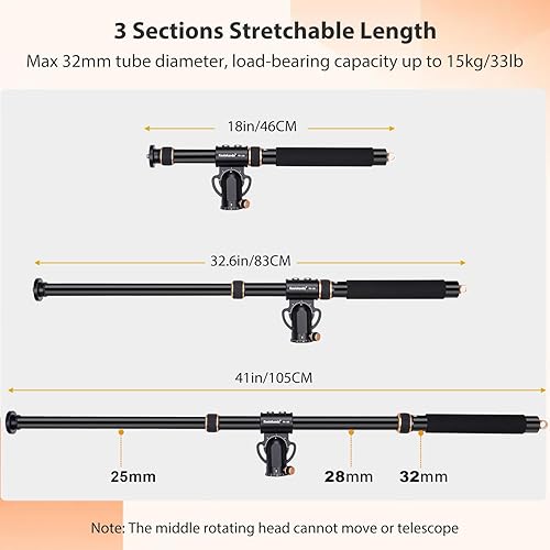 105 cm Braccio di estensione per treppiede Asse centrale orizzontale Girevole a 360° 180° Braccio di estensione per treppiede regolabile verticalmente per fotocamera Fotografia aerea macro - Fashionser