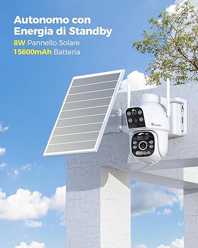 Ctronics 4G LTE Telecamera Solare Esterno con SIM Doppio Obiettivo, 15600mAh Batteria 8W Pannello Solare Telecamere senza Fili Dual-PIR Rilevamento Umano 30M Visione Notturna PC/Cloud/IP66- NO WiFi - Fashionser