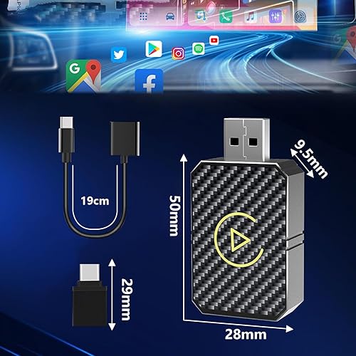 Adattatore Carplay Wireless, Adattatore Carplay Connesso Via Bluetooth, Carplay Wireless e Android Auto 2 in 1 Box per Iphone e Android (Nero) - Fashionser