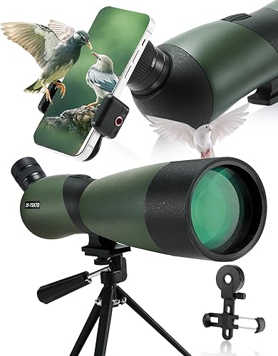 Cannocchiale, zoom 20-75x70mm Lente Ottica Completamente Multistrato Antiappannamento e Mobile Telescopio con Design in Gomma per Oculare con kit di Montaggio Rapido per Smartphone e Treppiede (green) - Fashionser