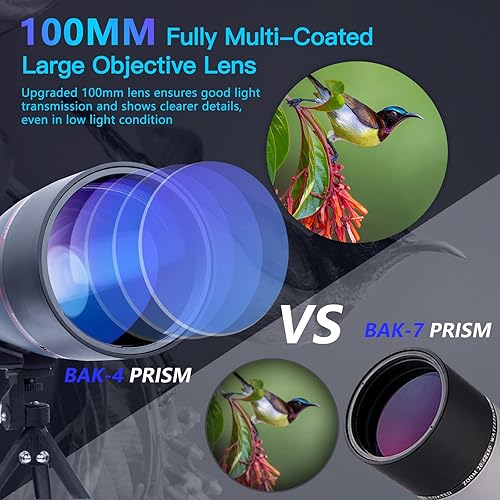 Cannocchiale 25-75x100 con Treppiede, Adattatore per Telefono e Borsa per il Trasporto, BAK4 Prisma Telescopio Spotting Scope per Caccia, Tiro al a Segno, Birdwatching-Impermeabile - Fashionser