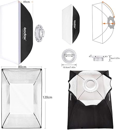 GODOX Softbox Pieghevole 80x120 Rettangolare Con Bowens per Portrait Studio Blitz Speedlite (SB-BW80X120) - Fashionser