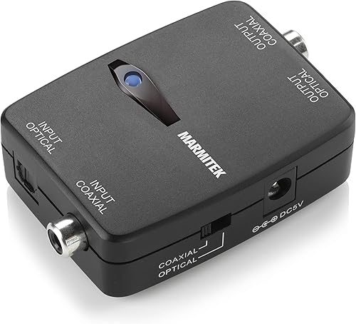Convertitore Audio da Ottico a Coassiale - Marmitek Connect TC22 - Convertitore Audio - Da Coassiale a Toslink - A due Vie - Dolby 5.1 - Stereo PCM - Entrambe le Uscite Attive Contemporaneamente - Fashionser