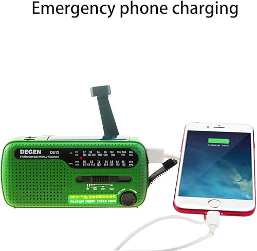 DE13 FM AM SW Crank Dynamo Solar Power Emergency Radio A0798A World Receiver(Green - Fashionser