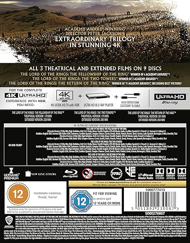 SF STUDIOS Lord of The Rings Trilogy: [Theatrical and Extended Edition] [4K Ultra-HD] [2001] [Blu-Ray] [Region Free] [Import] - Fashionser