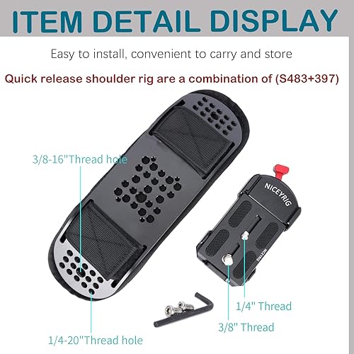 NICEYRIG Kit di supporto a spalla a sgancio rapido per fotocamera, con piastra di base a sgancio rapido per fotocamera DSLR e videocamera, aste da 15 mm, stabilizzatore video per filmmaking - Fashionser