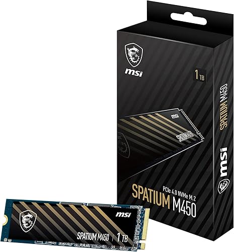 MSI SPATIUM M450 SSD 1TB - Unità a stato solido interna PCIe 4.0 NVMe M.2 V1, 3400 MB/s in lettura e 2400 MB/s in scrittura, NAND 3D, sicurezza dati integrata, centro - 5 anni di garanzia (350 TBW) - Fashionser