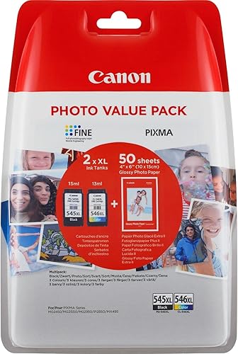 Canon PG-545 XL CL-546 XL VALUE SEC Confezione da 2 Cartucce d'inchiostro (Nero XL colore XL +50 fogli di carta fotografica 10x15cm 2024 SEC), Cartone Riciclabile 2024 - Fashionser