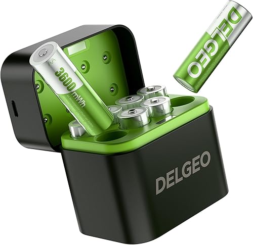 Batterie ricaricabili AA al litio, confezione da 8 con caricabatterie rapido 2,5 H, batterie al litio AA ad alta capacità da 1,5 V 3600 mWh, batteria agli ioni di litio a uscita costante con 2000 - Fashionser