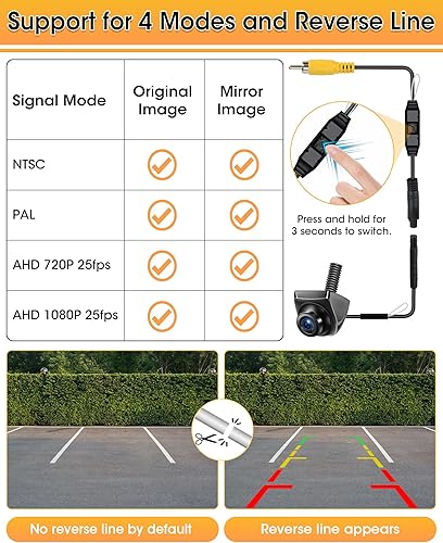【4 Modalità di Segnale】Telecamera Retromarcia Auto 360° Ruotabile Supporta i Modelli AHD 1080P/720P/NTSC/PAL Telecamera di Retromarcia per Auto Camion Super Visione Notturna 170° Grandangolo - Fashionser
