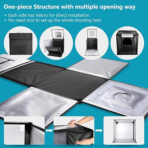 NEEWER Photo Studio Luce Scatola 50x50cm Tenda Luce di Ripresa Luminosità Regolabile Pieghevole Portatile Professionale da Tavolo Kit di Illuminazione per Fotografia 120 Luci LED 4 Colori Fondali - Fashionser